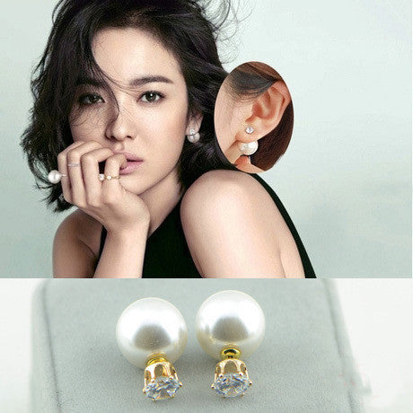 Fashion Crystal Zircon Double Pearl Earring
