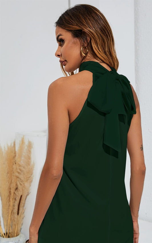 Halter Neck Tie Back Top In Forest Green