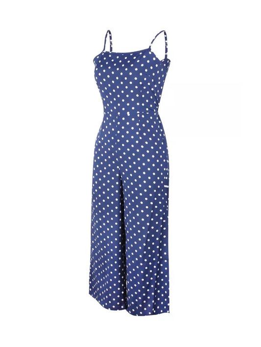 Tie Back Culotte Jumpsuit In Navy Polka Dot