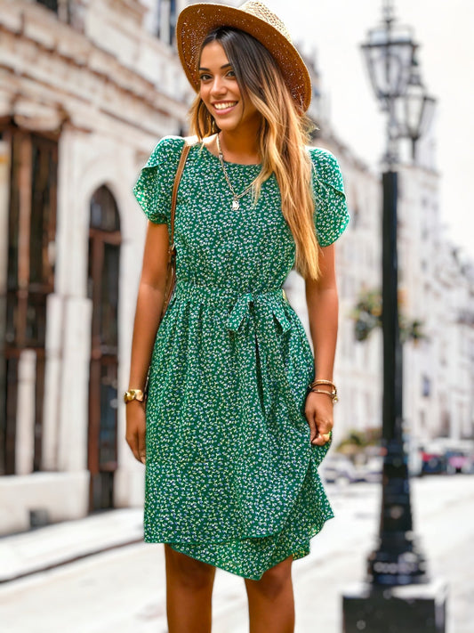 Floral Asymmetrical Ruffle Hem Dress