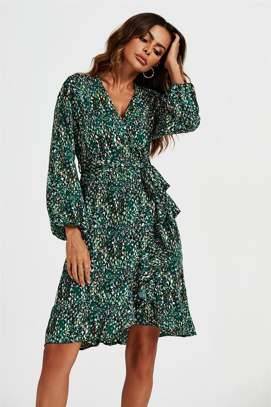 Wrap Top Midi Dress In Green