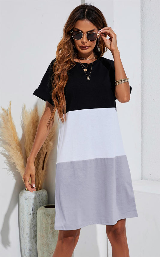 Black & White Colour Block Oversized Smock Dress In Grey