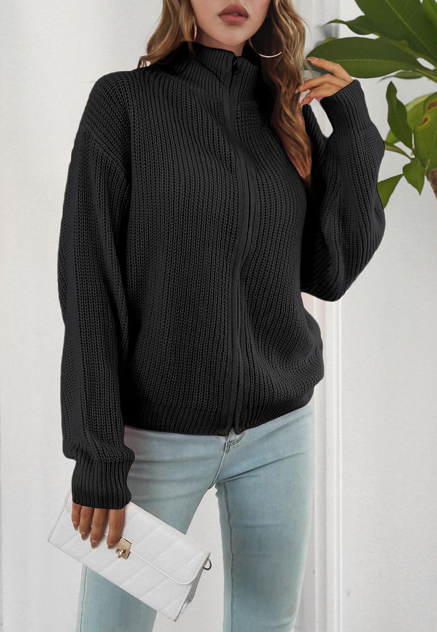 Textured Knit Zip-Up Jacket