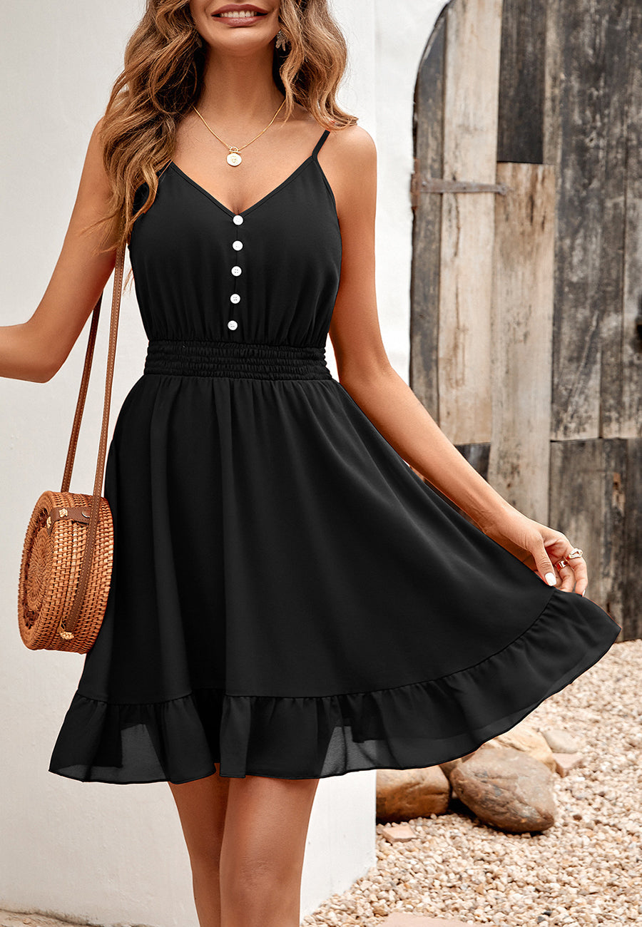 Button Front Ruffle Hem Dress