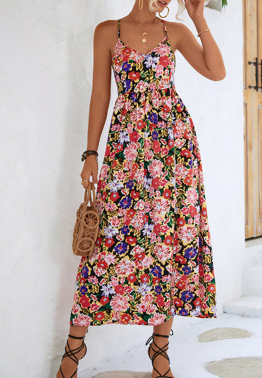 Cross Back Tie Floral Dress