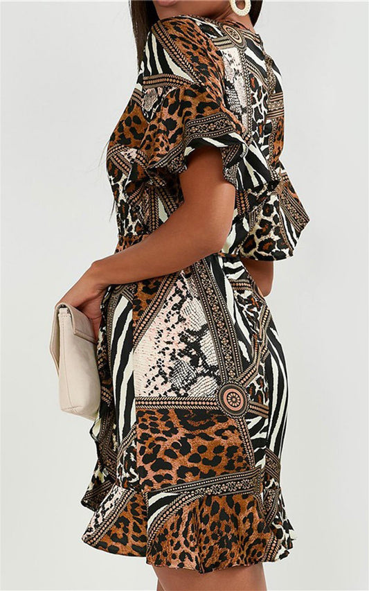 Angel Sleeve Skater Dress In Animal Print