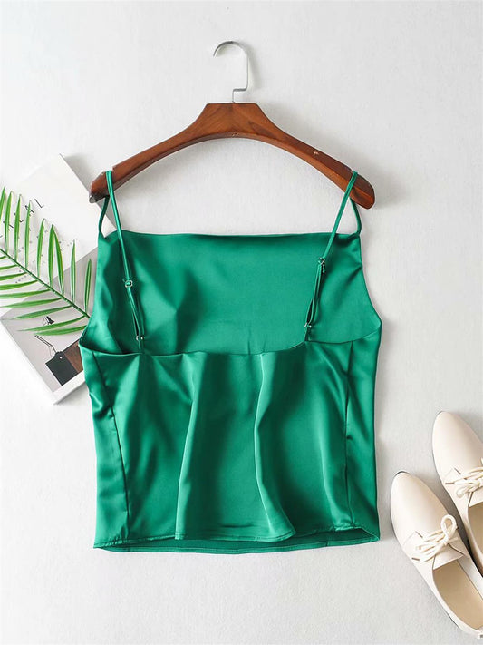 Cowl Neck Cami Top In Green