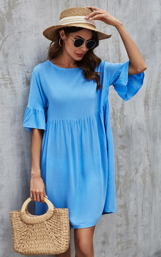 Ruffled Sleeve Smock Dress In Light Blue