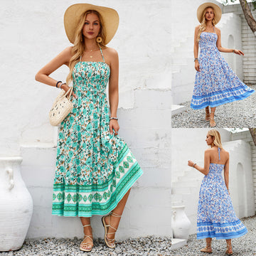 Bohemian Floral Halterneck Wrap Dress