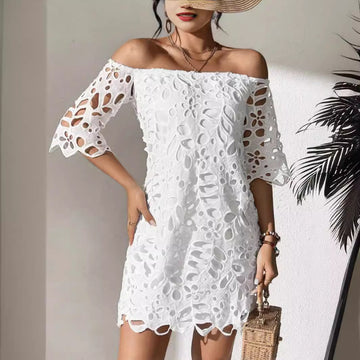 Elegant Lace Hollow Out One-Shoulder Strapless Dress