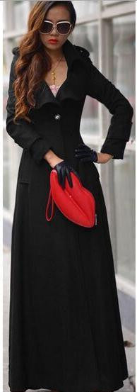 Turn-down Collar Woolen Slim Full Length Coat - May Your Fashion - 5