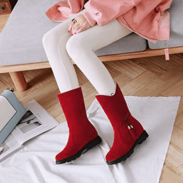 Fringe High Chunky Heel Suede Calf Boots