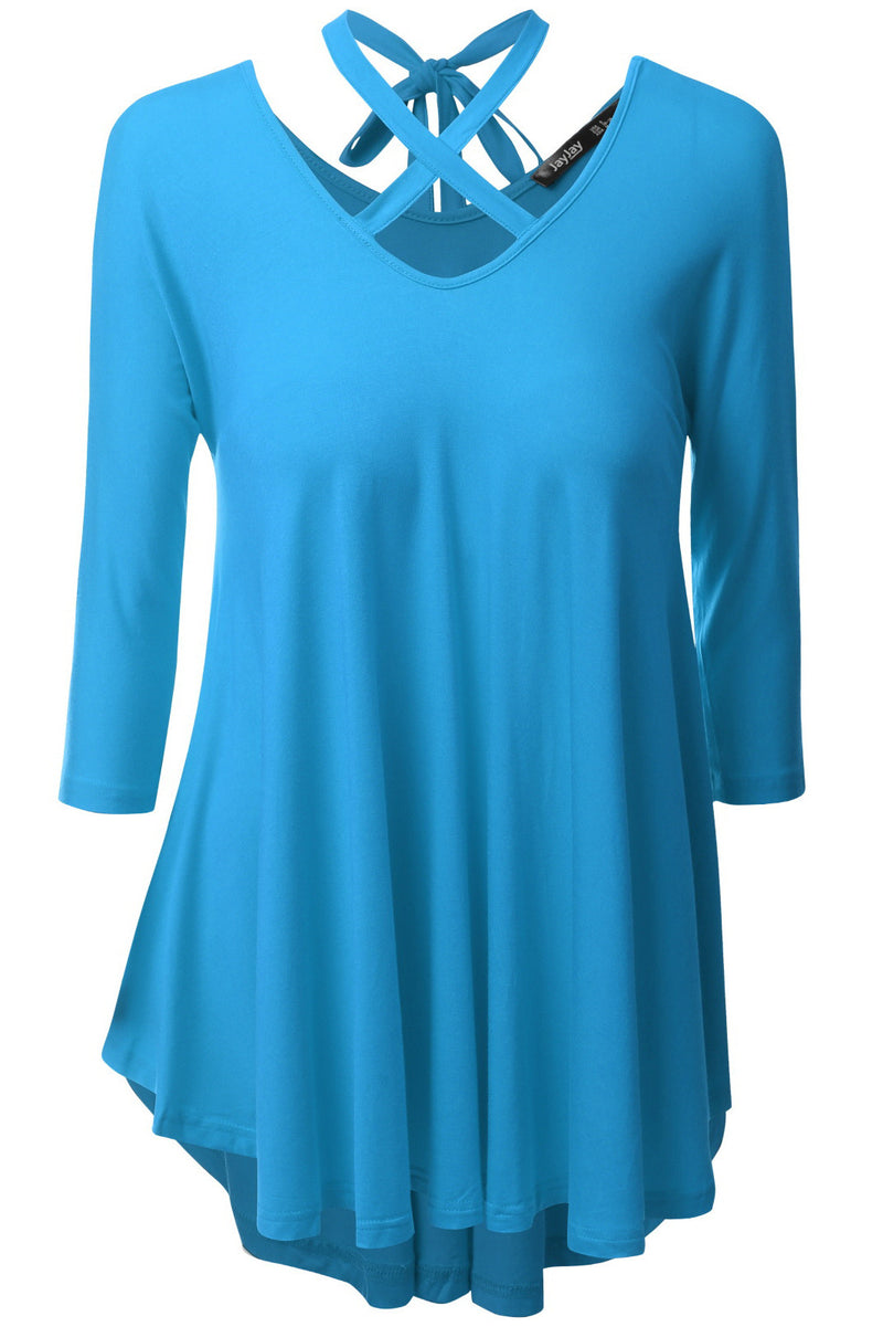 V-neck Irregular Candy Color 3/4 Sleeves Regular T-shirt – May Your Fashion