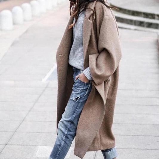 Khaki Notched Collar Wool Coat