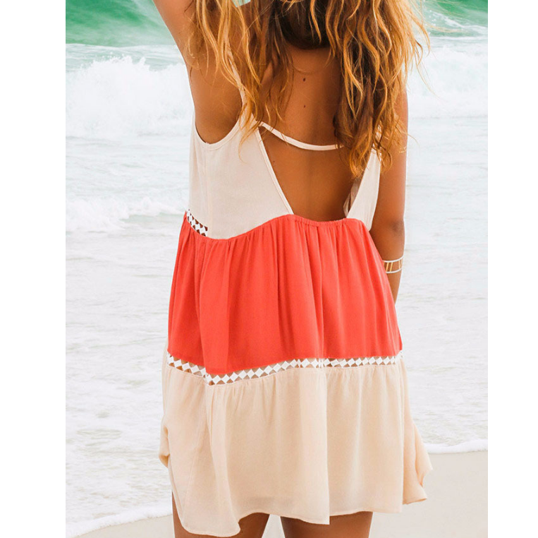 Spaghetti Strap Loose Sleeveless Beach Short Dress  
