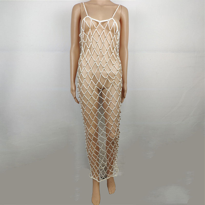 Hollow Out Beaded Long Sling Dress