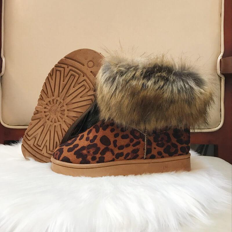 Fur Leather Leopard Ankle Snow Flat Boots