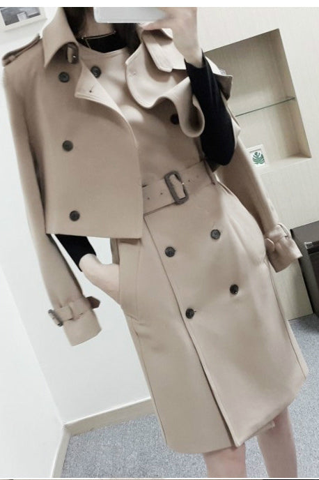 Stand Collar Double Breasted Hasp Slim Long Two Pieces Coat