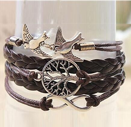 Endless LOVE Bird Dove Leather Bracelet
