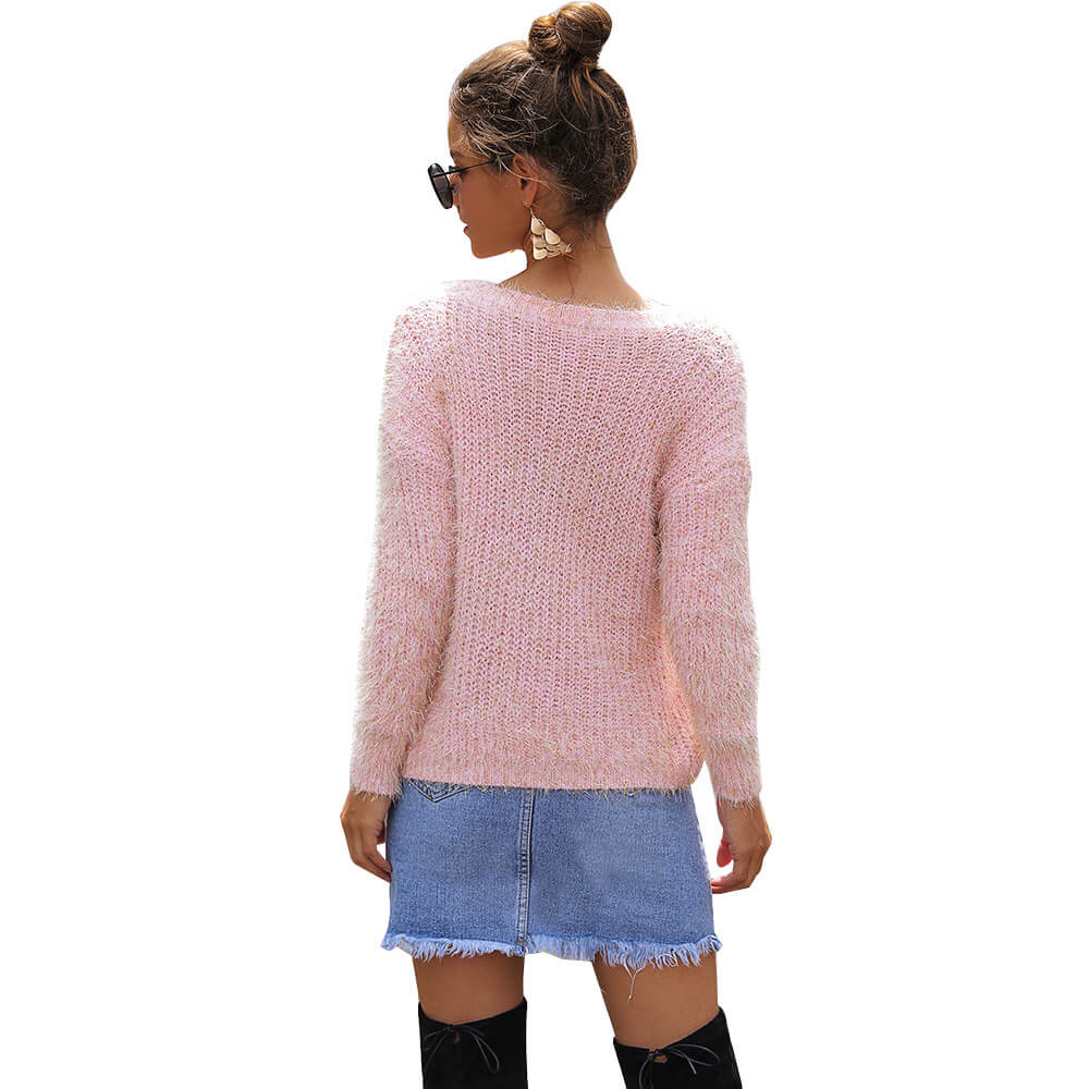 Cropped Fuzzy Loose Long Sleeve Women Sweater