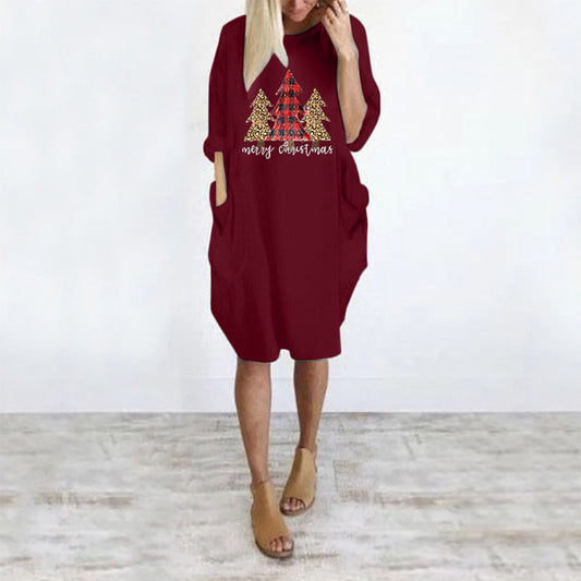 Christmas Tree Print Sweatshirt Midi Dress