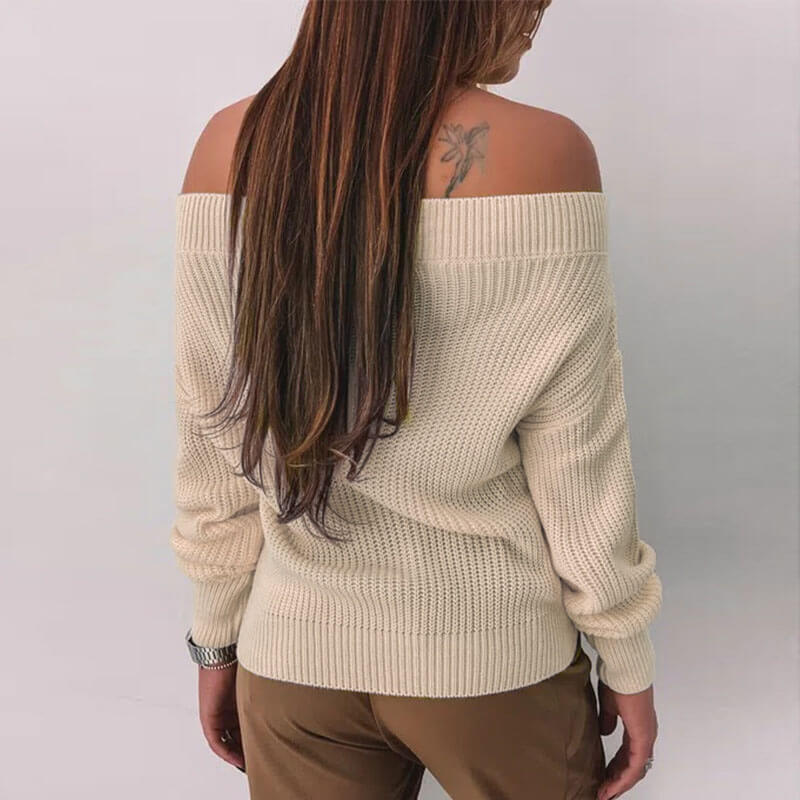 Off Shoulder Solid Knitted Sweater