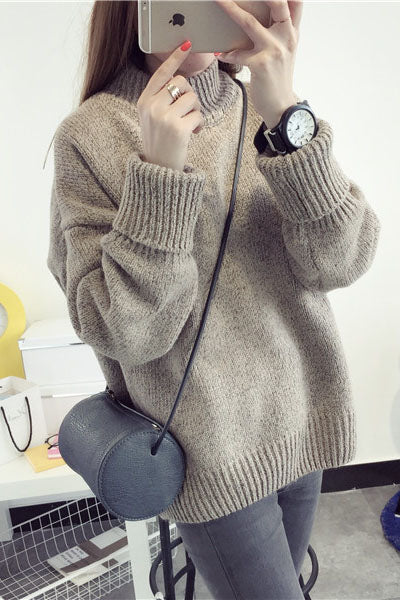 Loose Middle Neck Solid Color Warm Sweater