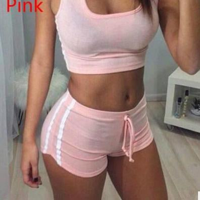 Pure Color Patchwork Crop Top with Shorts Two Pieces Set