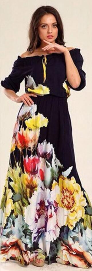 Floral Print Puff Sleeve Long Dress