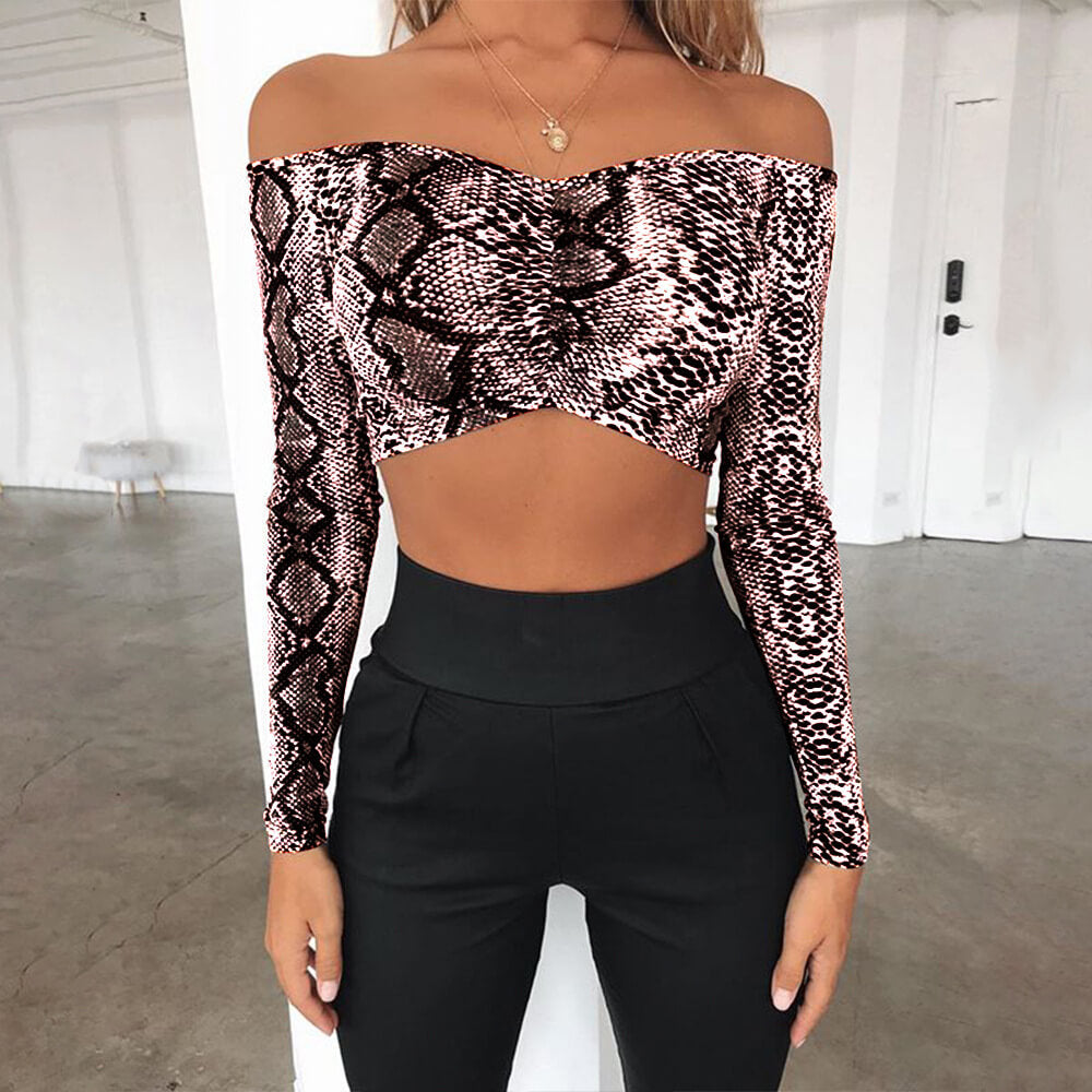 Print Off Shoulder Crop Top