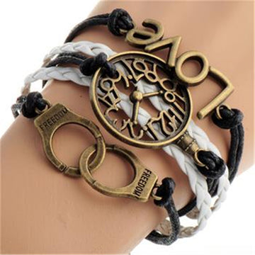 Fashion Clock LOVE Handcuffs Multielement Bracelet
