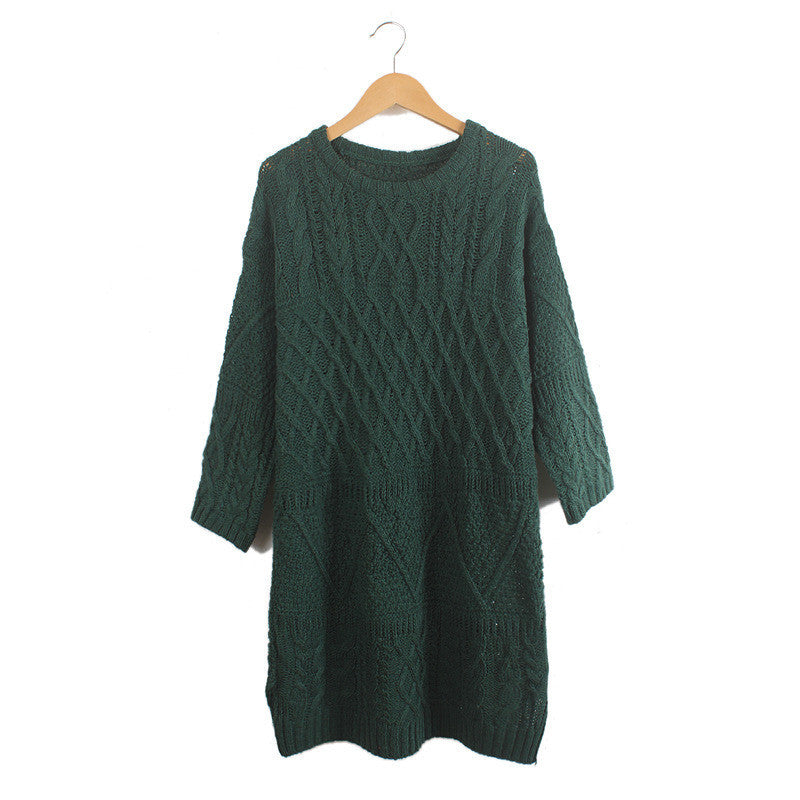 Diamond Cable Retro Knit Long Pullover Sweater - May Your Fashion - 5