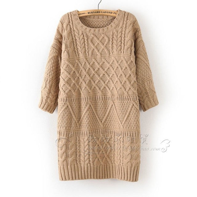 Diamond Cable Retro Knit Long Pullover Sweater - May Your Fashion - 4