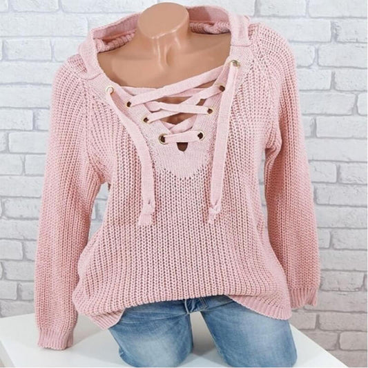 Oversized Lace Up Hooded Sweater