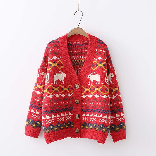 Christmas Reindeer Button-Up Cardigan Sweater