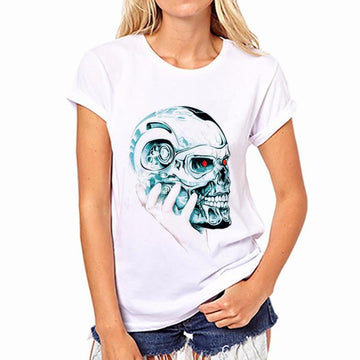 Print Skull Scoop Short Sleeves Regular T-shirt