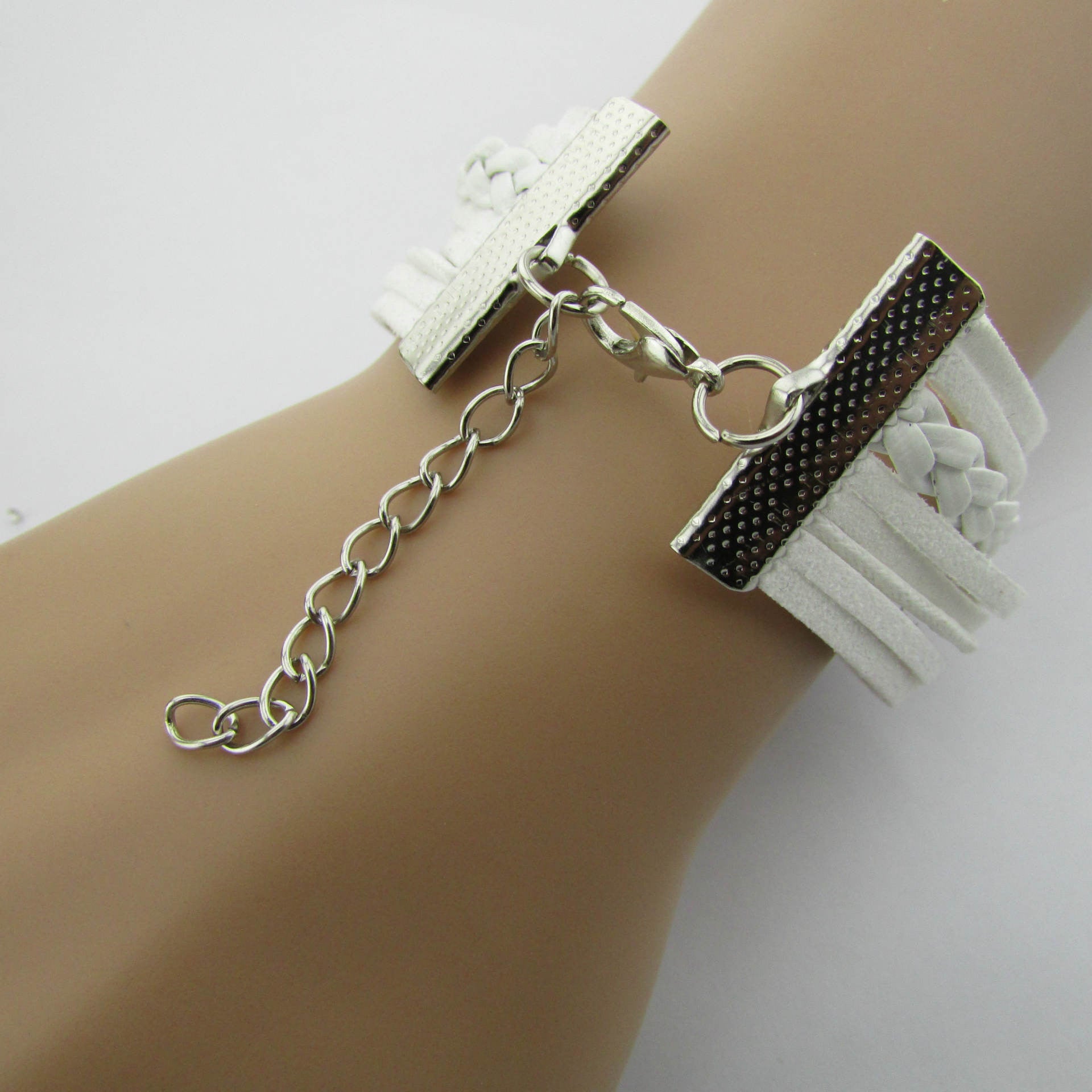 White Crystal Hand Leather Cord Bracelet