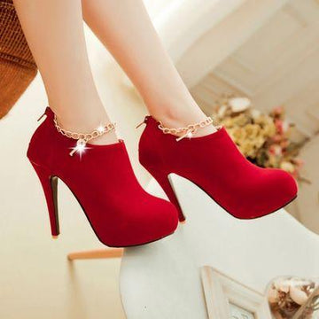 Fashion Heart Pendant Side Zippers Ankle Boots