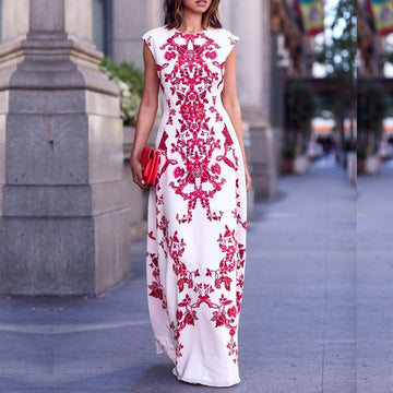 Scoop Print Sleeveless Slim Dress Long Dress - May Your Fashion - 1