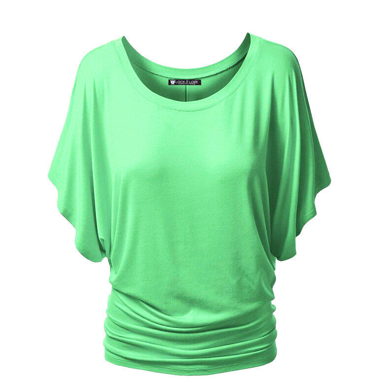 Scoop Pure Color Short Bat-wing Sleeves Loose T-shirt