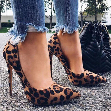 Leopard Point Toe Stiletto Heel Slip-on Pumps