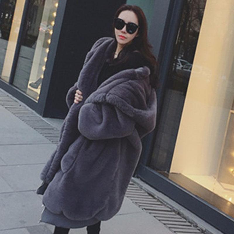 Thick Hooded Faux Fur Over Coat