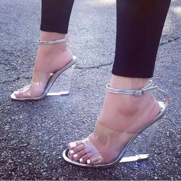 Wedge Clear Open Toe Buckle Sandals