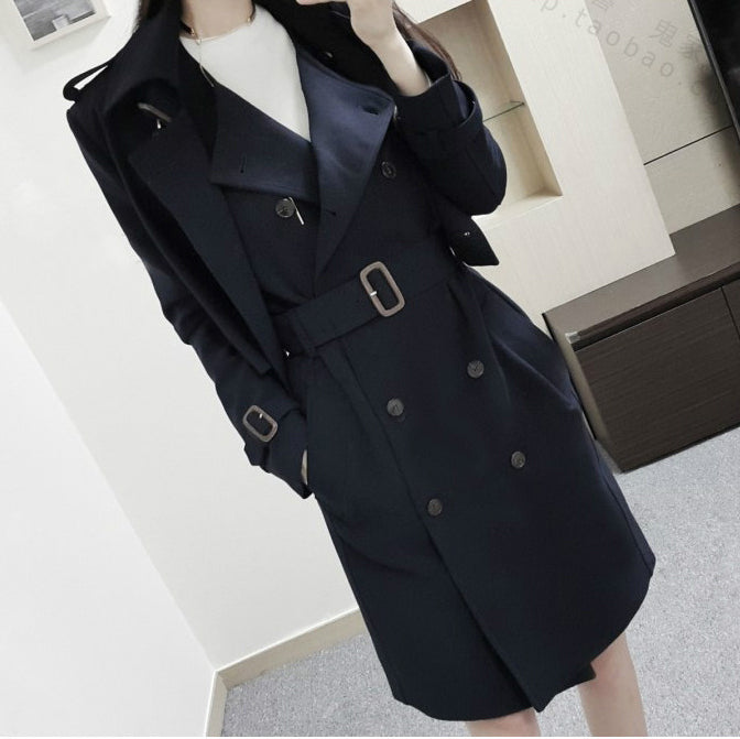 Stand Collar Double Breasted Hasp Slim Long Two Pieces Coat