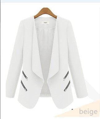 Fashion Zipper Long Sleeves Slim Short Plus Size Blazer Coat