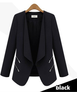 Fashion Zipper Long Sleeves Slim Short Plus Size Blazer Coat