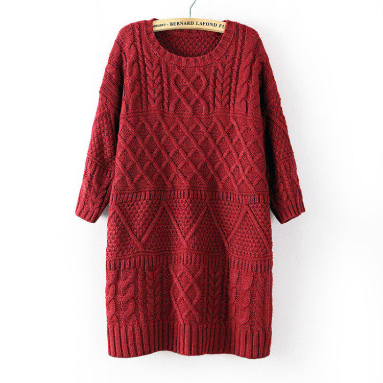 Diamond Cable Retro Knit Long Pullover Sweater - May Your Fashion - 3