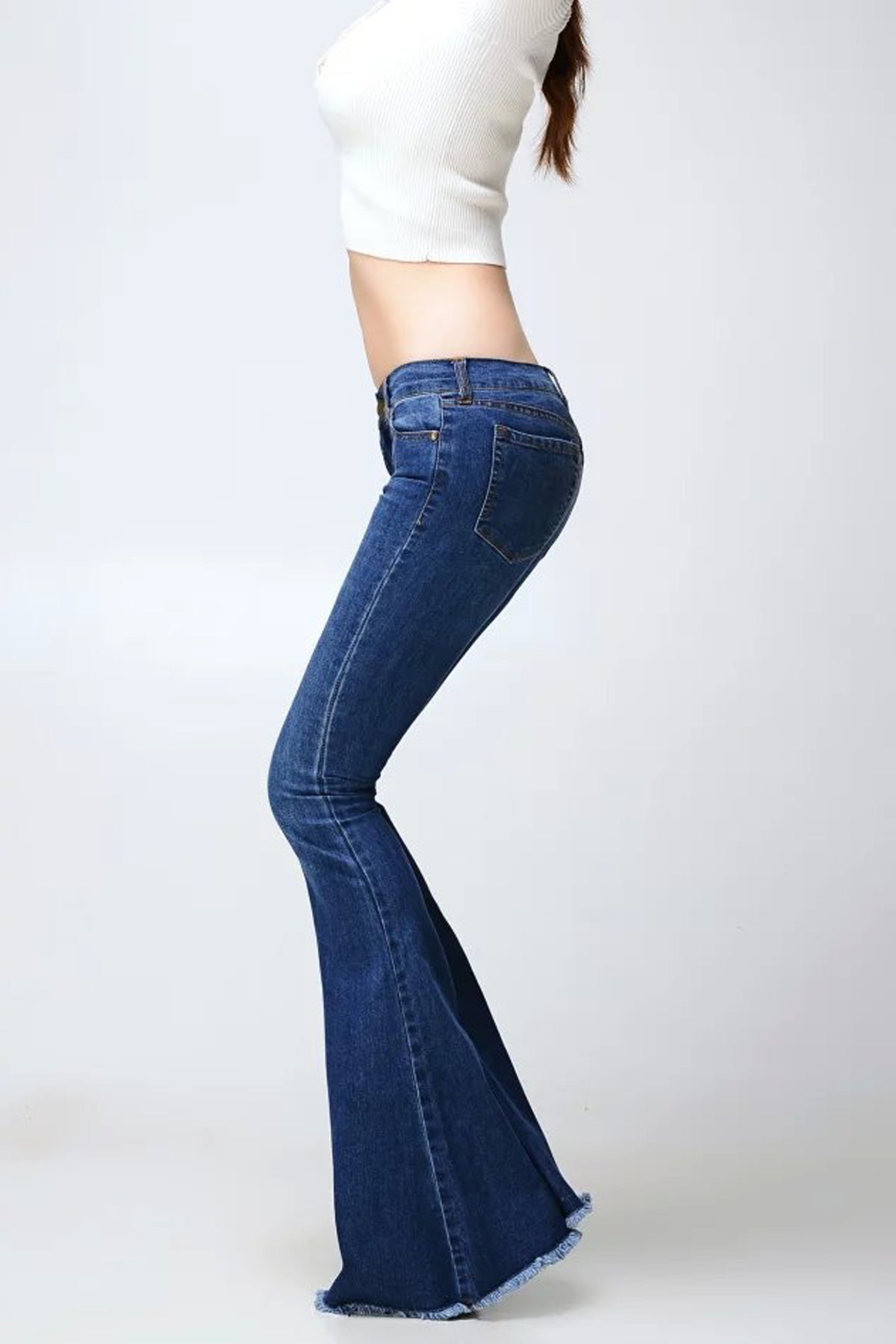 Solid Color Bell-bottomed Middle Waist Long Pants Jeans