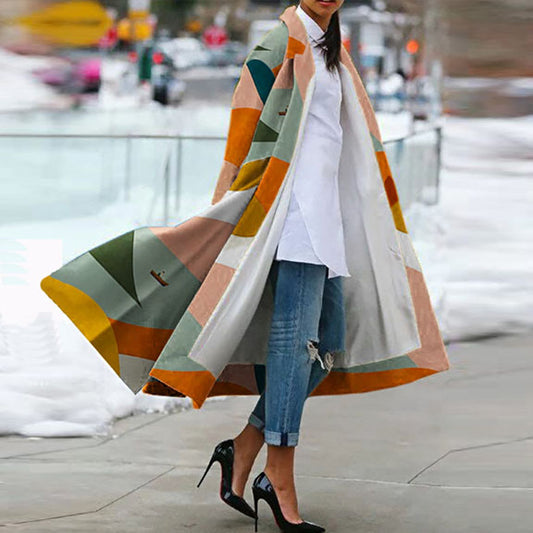 Loose Geometric Print Over Coat