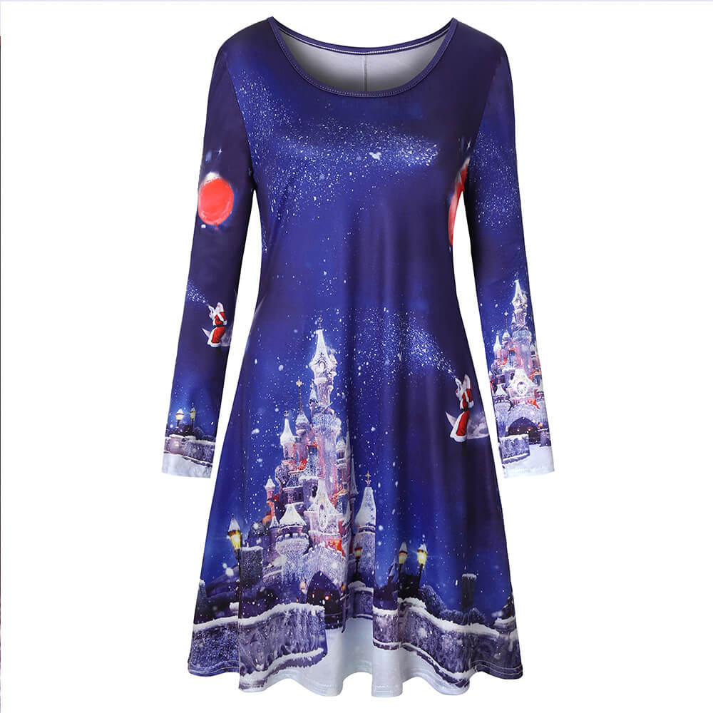 Retro Christmas Print Holiday Dress